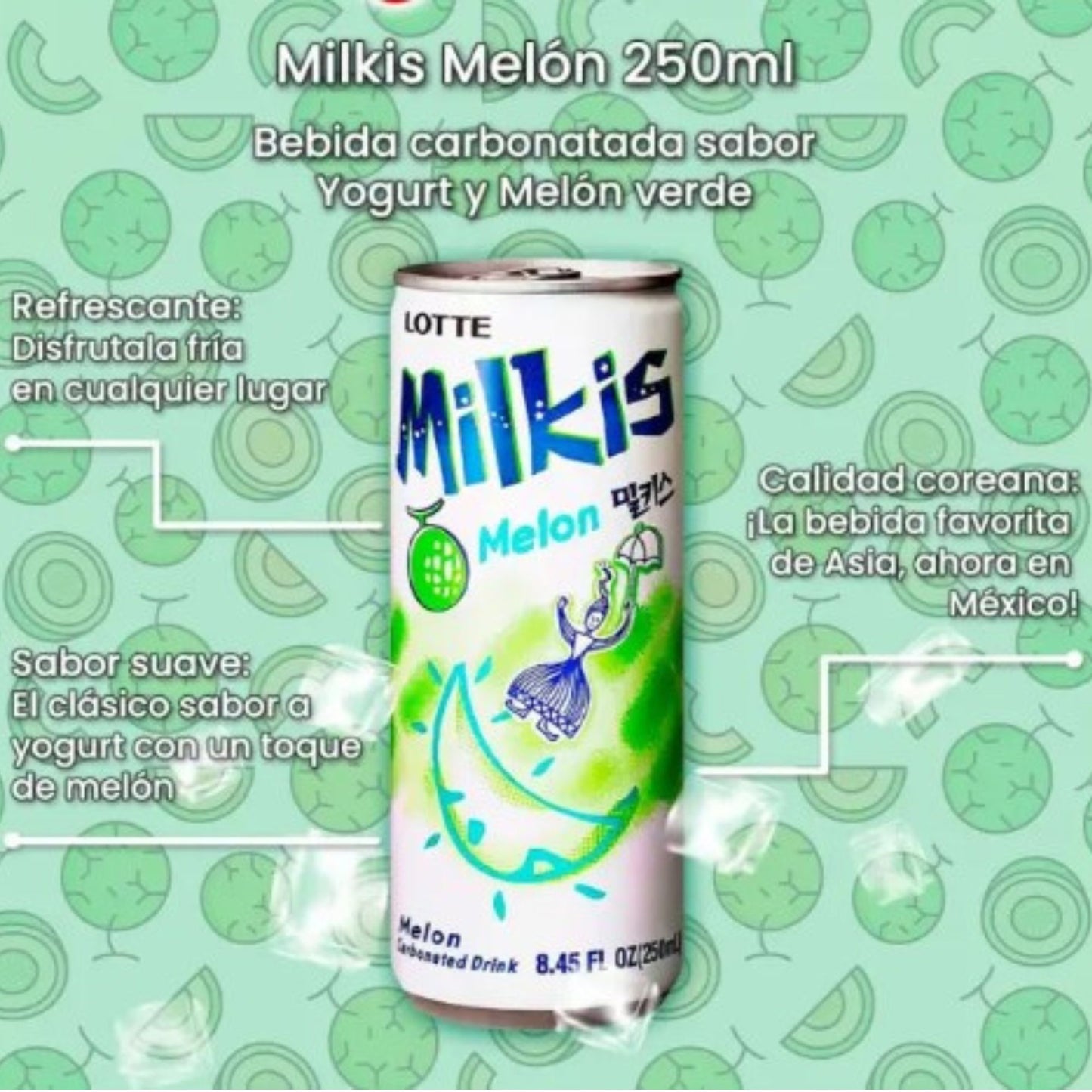 밀키스 멜론맛 / Bebida Coreana Gaseosa Milkis Sabor Melon 1 Lata