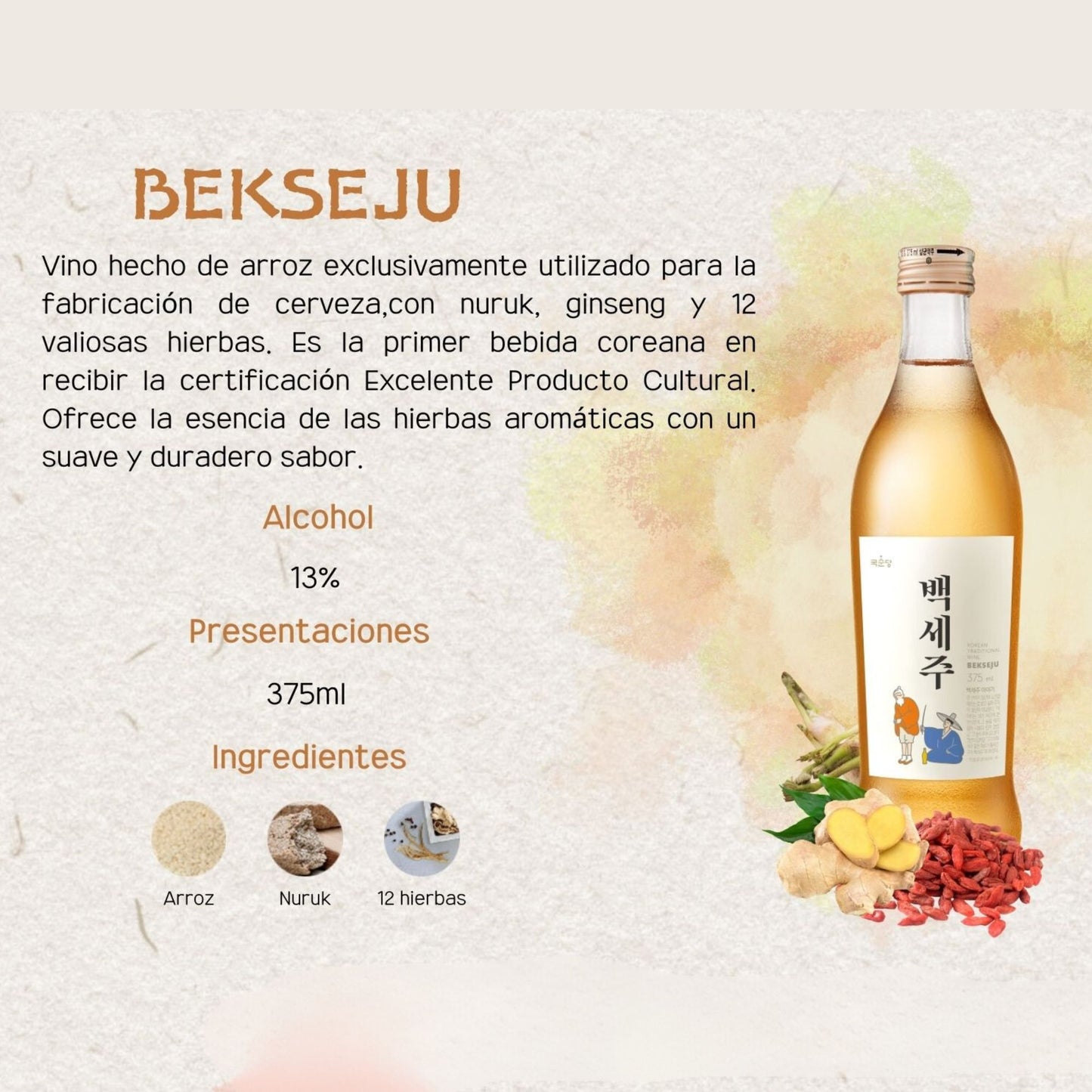 국순당 백세주 / Bebida Coreana Vino Bekseju Kooksoondang 1 Botella