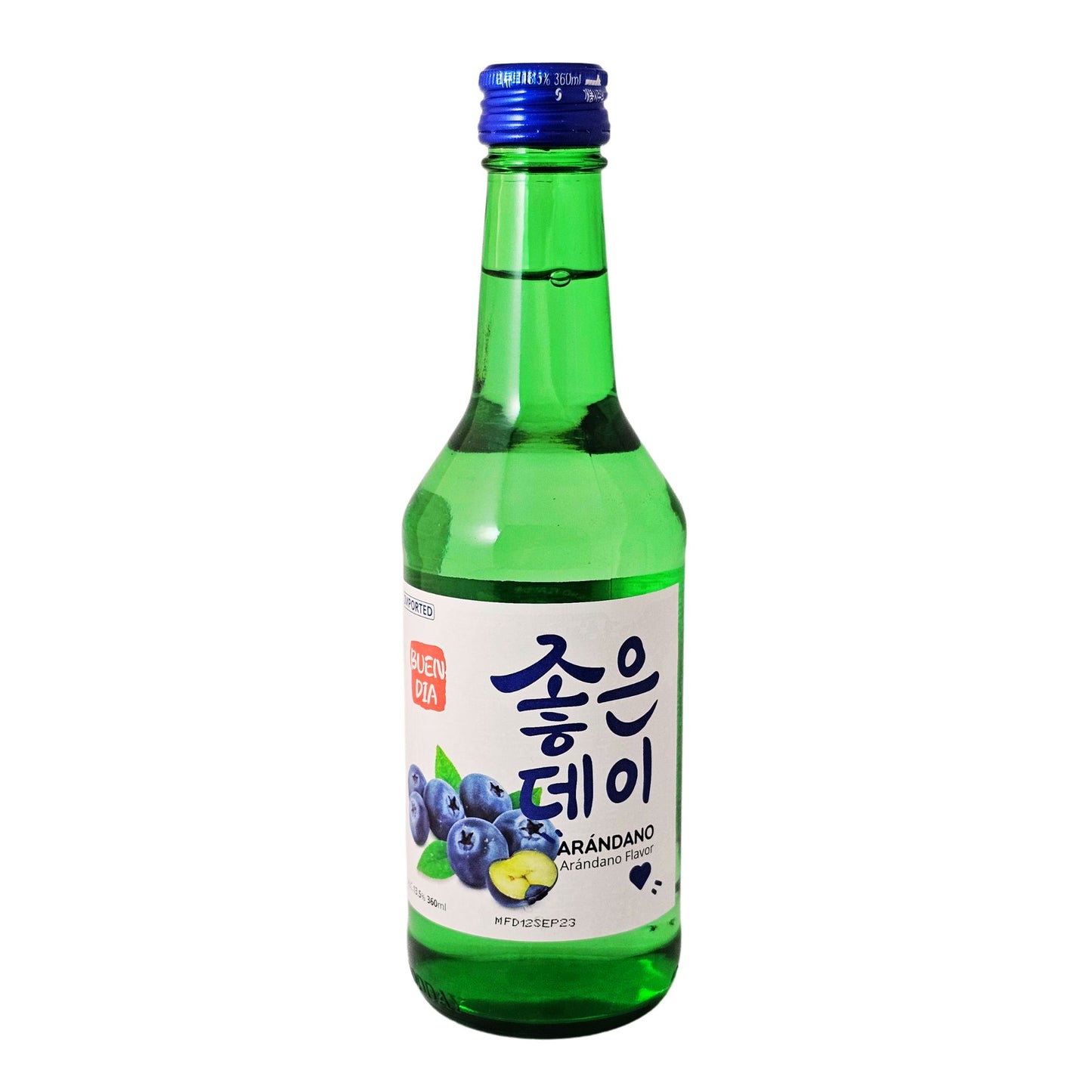 Bebida Coreana Licor de Arroz Buen Día Soju Sabor de Arandano 1 Botella