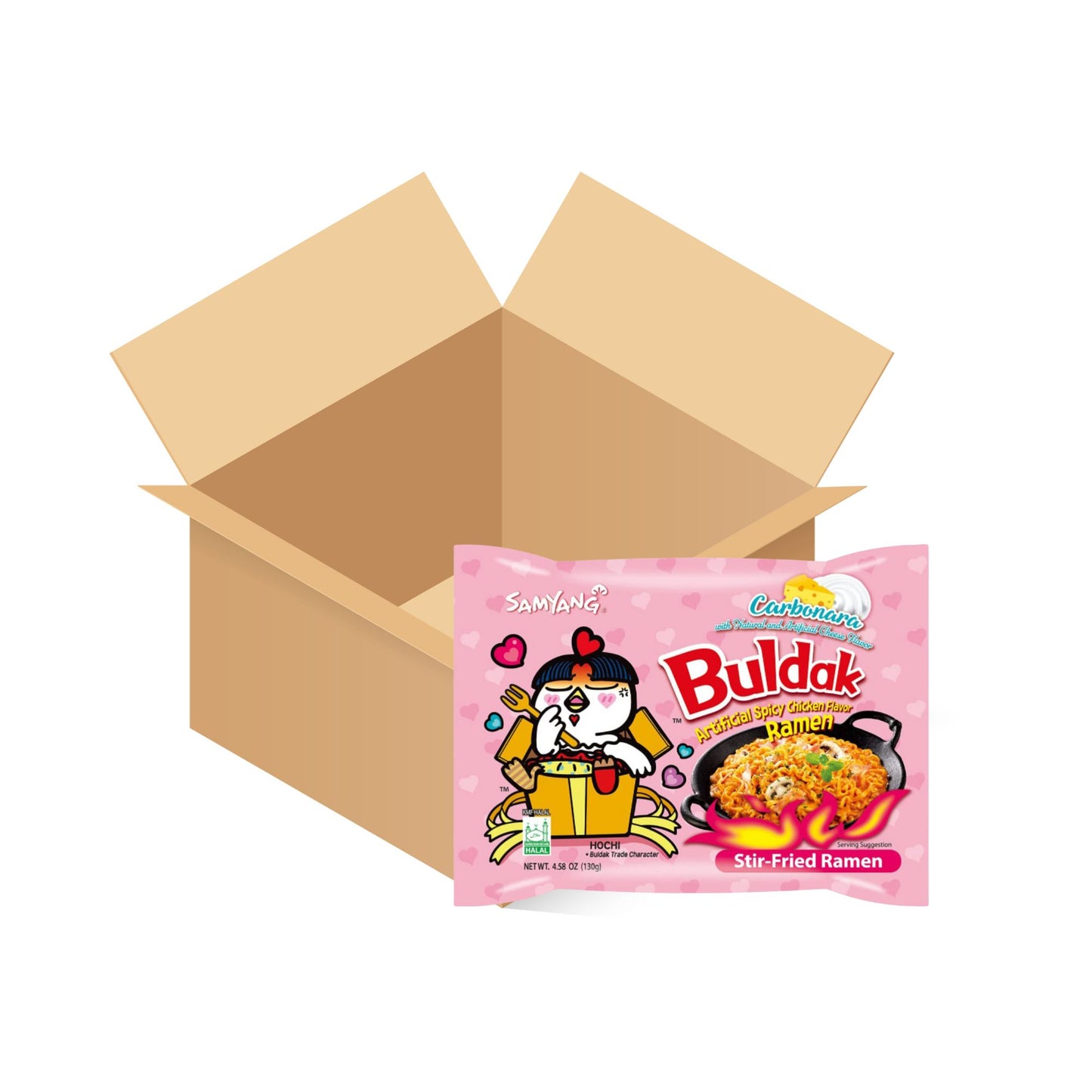 1 Caja de 20 Bolsas Sopa Instantánea Ramen Coreano Buldak Carbonara Picante