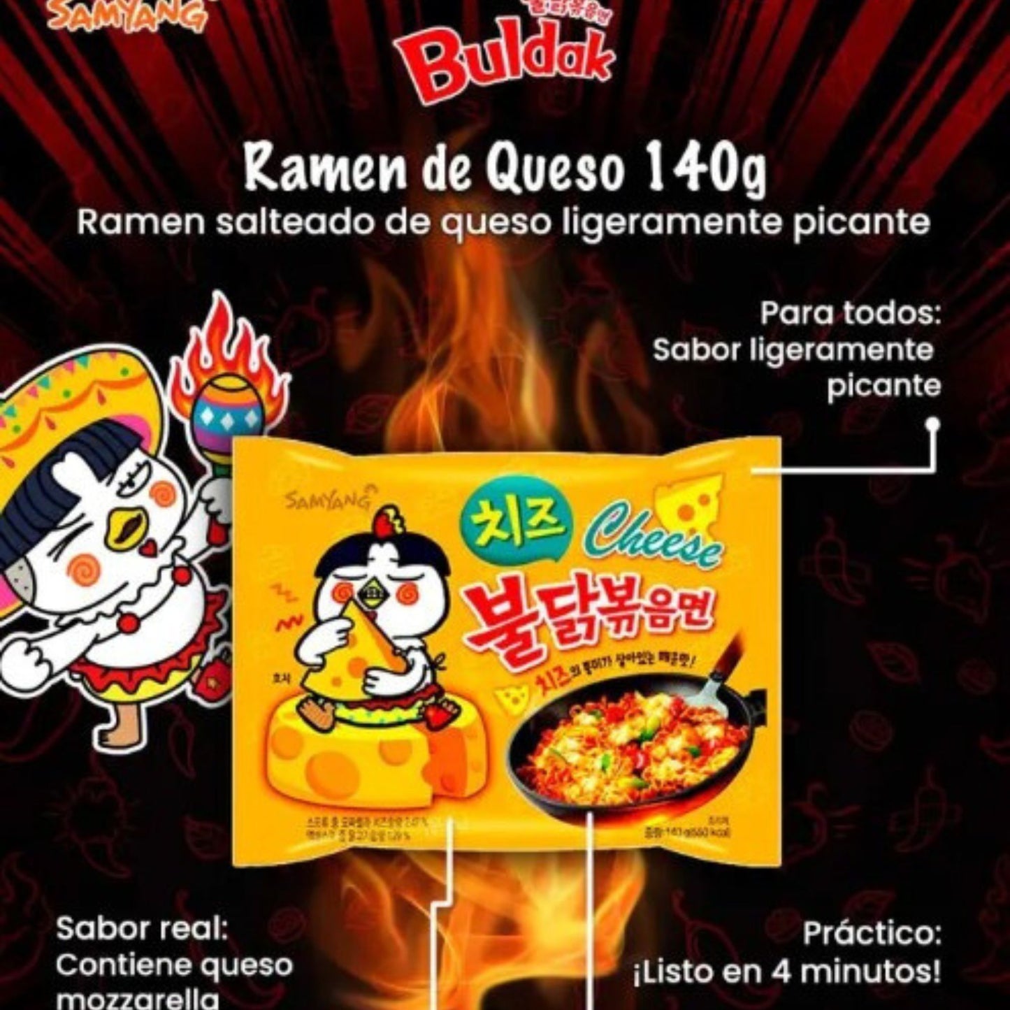 Sopa Instantánea Ramen Coreana Buldak Queso Picante 1 Bolsa