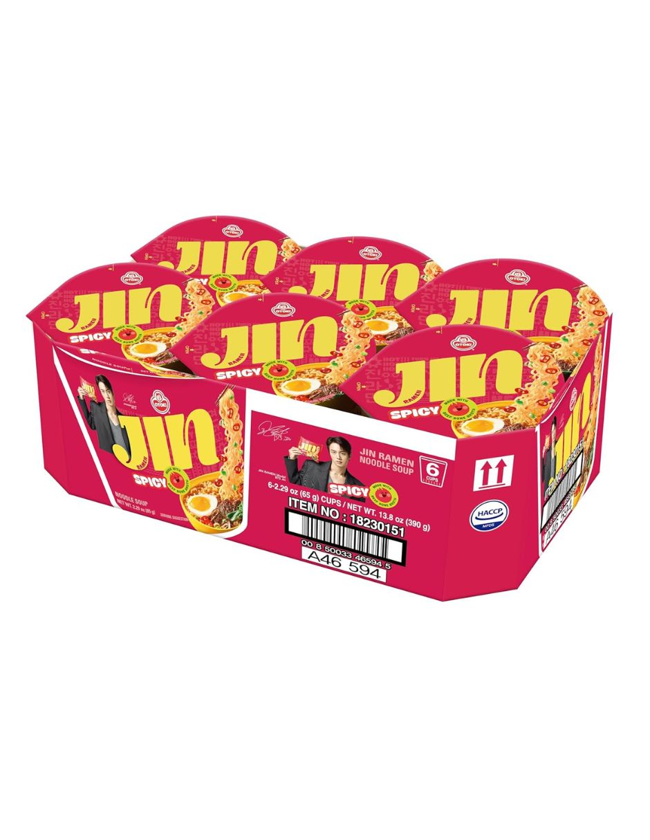 Sopa Instantánea 6 Ramen Coreana Ottogi Jin Vaso Picante 65g Version BTS
