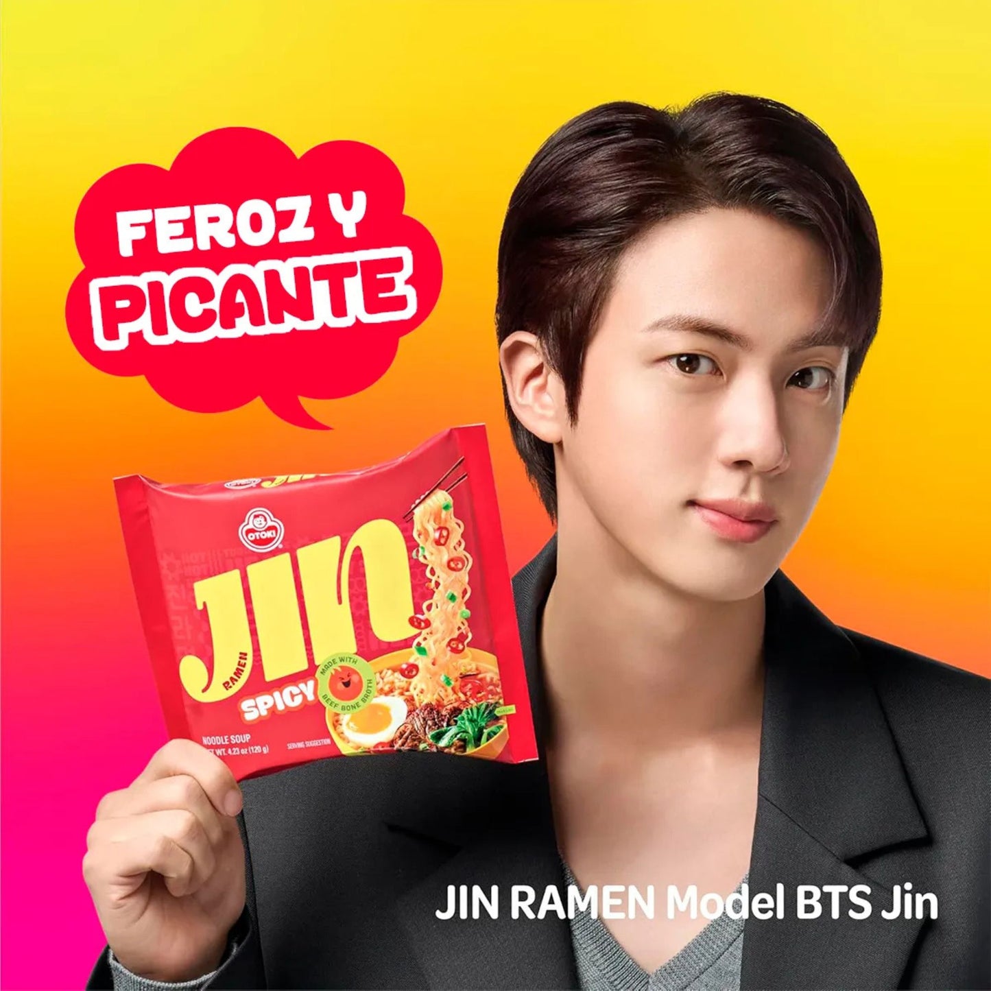 10 Bolsas de Otoki Jin Ramen Picante 120g Version BTS Sopa Instantanea Coreana