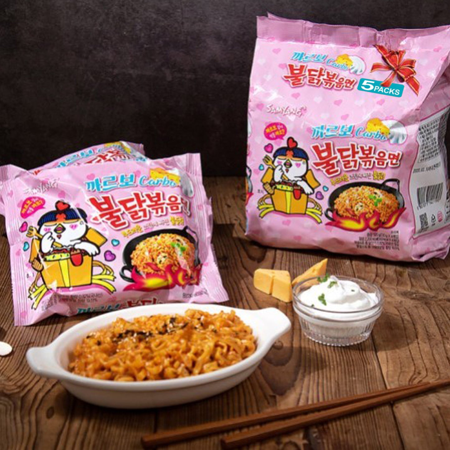 1 Caja de 20 Bolsas Sopa Instantánea Ramen Coreano Buldak Carbonara Picante