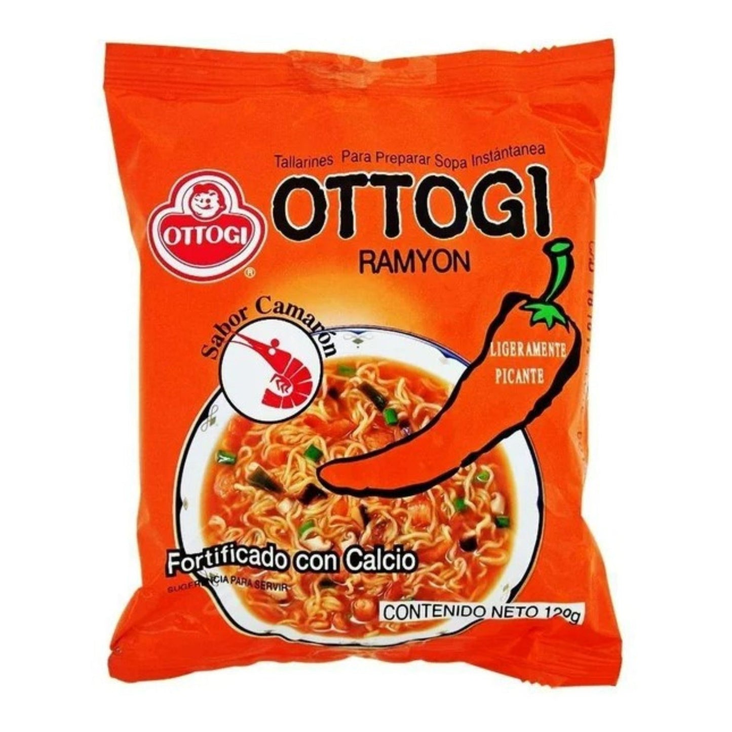 1 Caja de 20 Bolsas Sopa Instantánea Ramen Coreana Picante Ottogi Sabor Camaron
