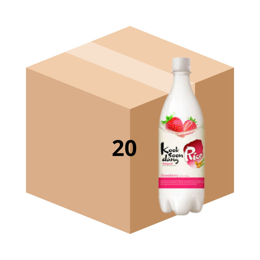 1 Caja de 20 Botellas Bebida Coreana Makkoli Kooksoondang Sabor Fresa 750 ml