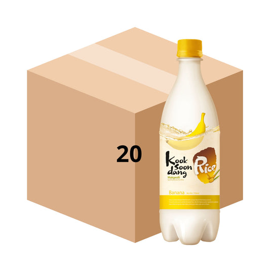 1 Caja de 20 Botellas Bebida Coreana Makkoli Kooksoondang Sabor Platano 750 ml