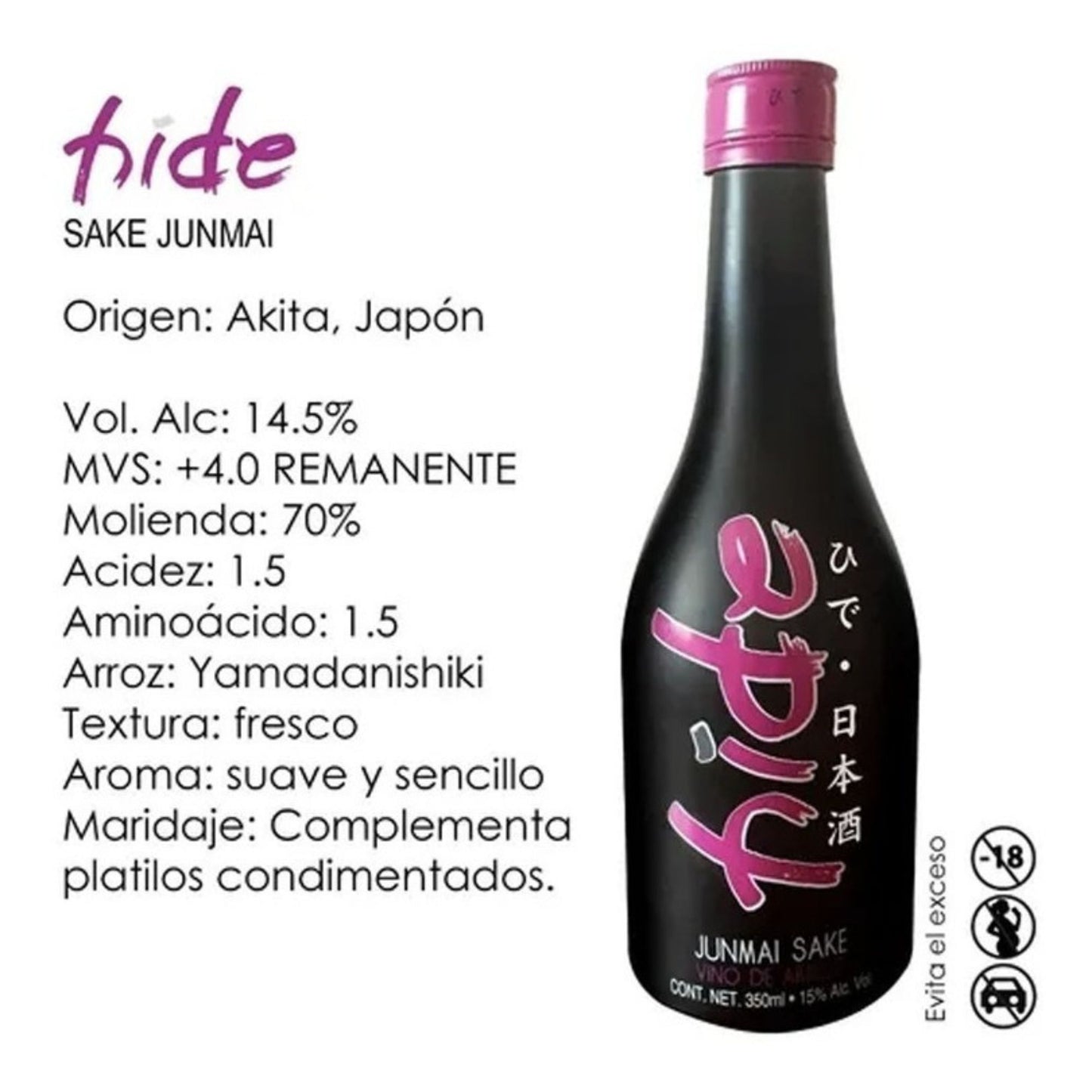 Sake Japonés Junmai Hide 350ml Licor De Arroz Tradicional