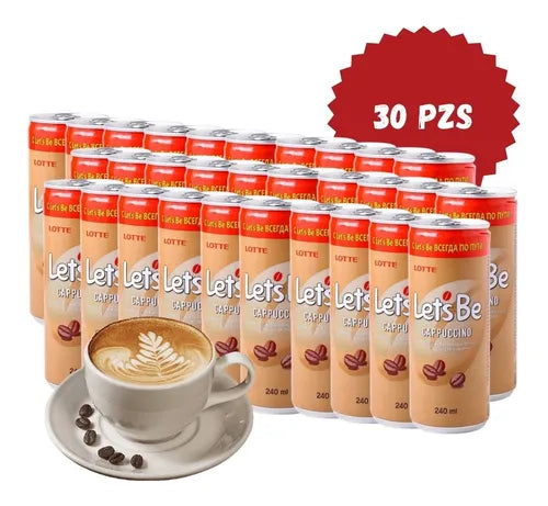1 Caja de 30 Latas Bebida Coreana Cafe Lotte Let's Be Cappuccino