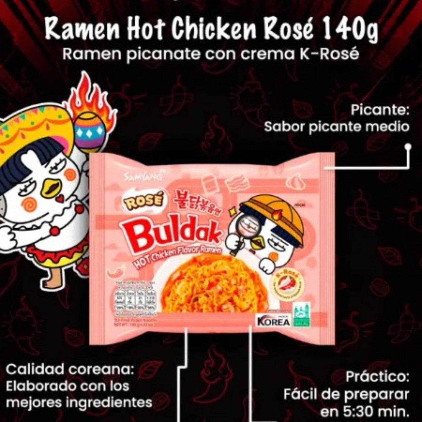 Sopa Instantánea Ramen Coreana Buldak Sabor de Rose 1 Bolsa