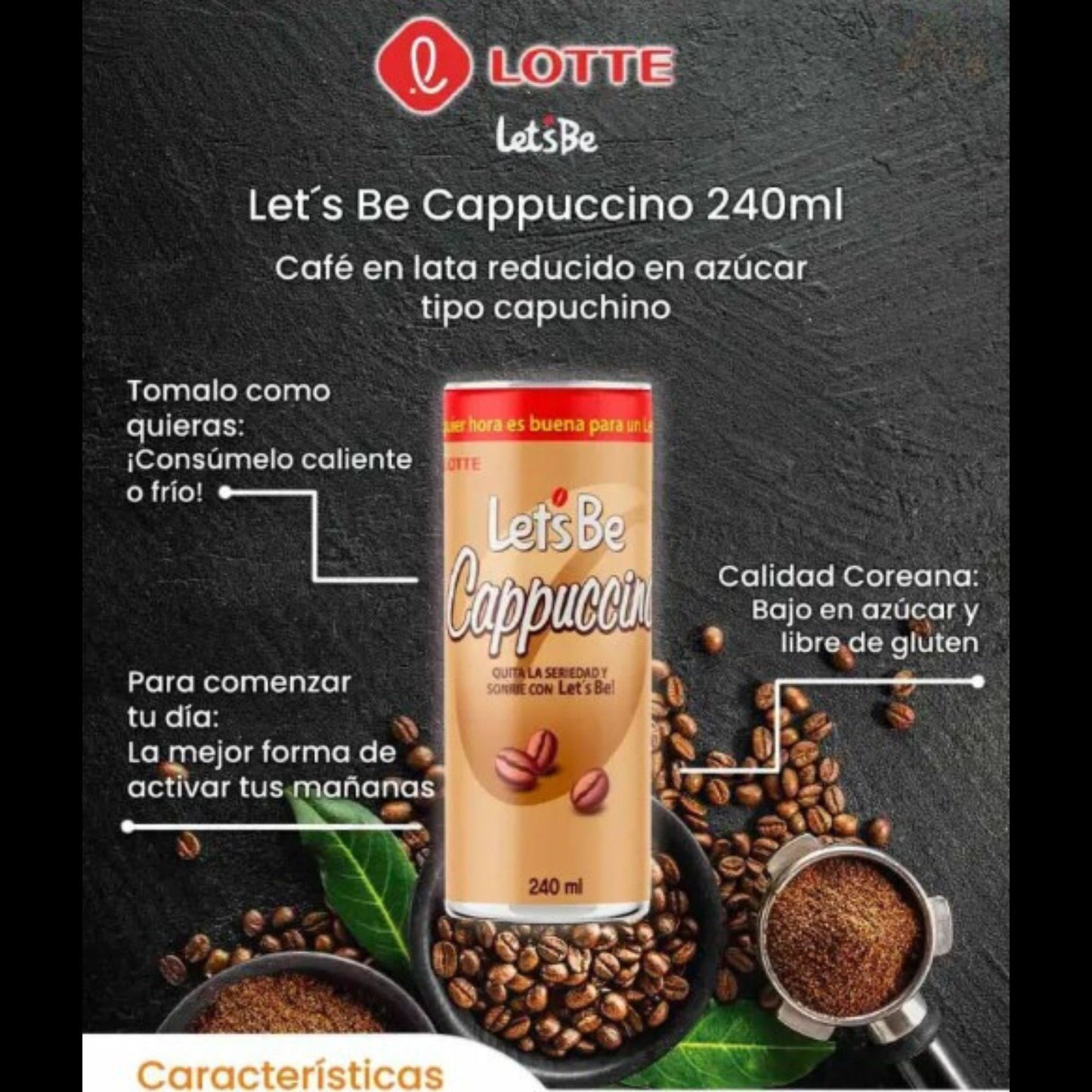 레츠비 카푸치노 240ml / Bebida Coreana Cafe Lotte Let's Be Cappuccino 1 Lata