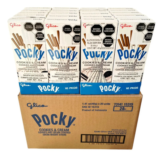 1 Caja de 20 Cajitas Comida Japonesa Galleta Biscuit Sticks Pocky Sabor Cookie & Cream 40 G