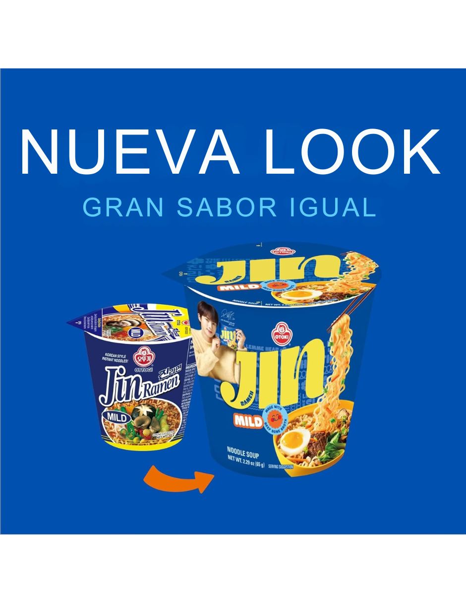 Sopa Instantánea 6 Ramen Coreana Ottogi Jin Vaso Mild 65g Version BTS