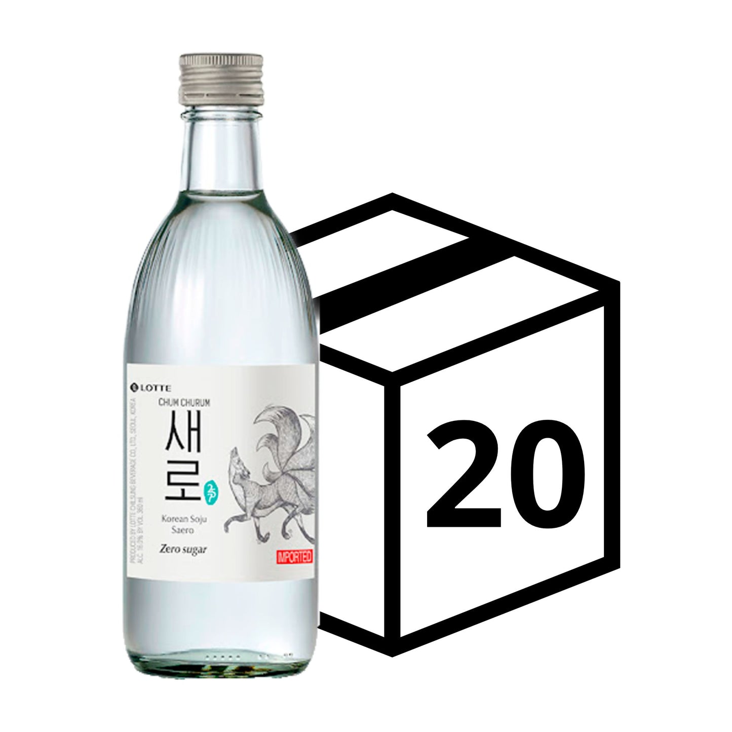 1 Caja de 20 Botellas Bebida Coreana Licor Searo Zero Azucar Soju Sabor Original