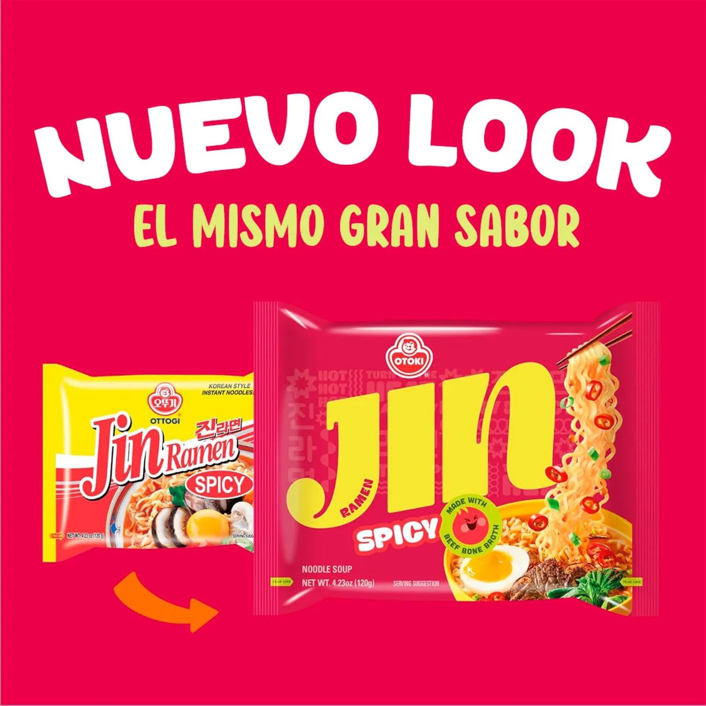 5 Bolsas de Otoki Jin Ramen Picante 120g Version BTS Sopa Instantanea Coreana
