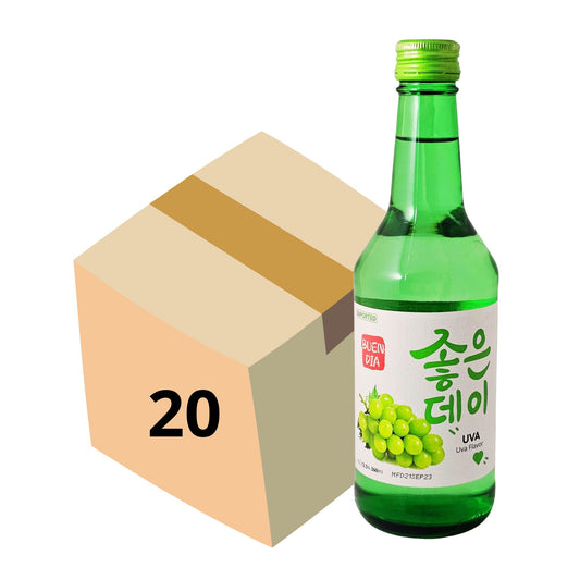 1 Caja de 20 Botellas Bebida Coreana Licor de Arroz Buen Día Soju Sabor de Uva