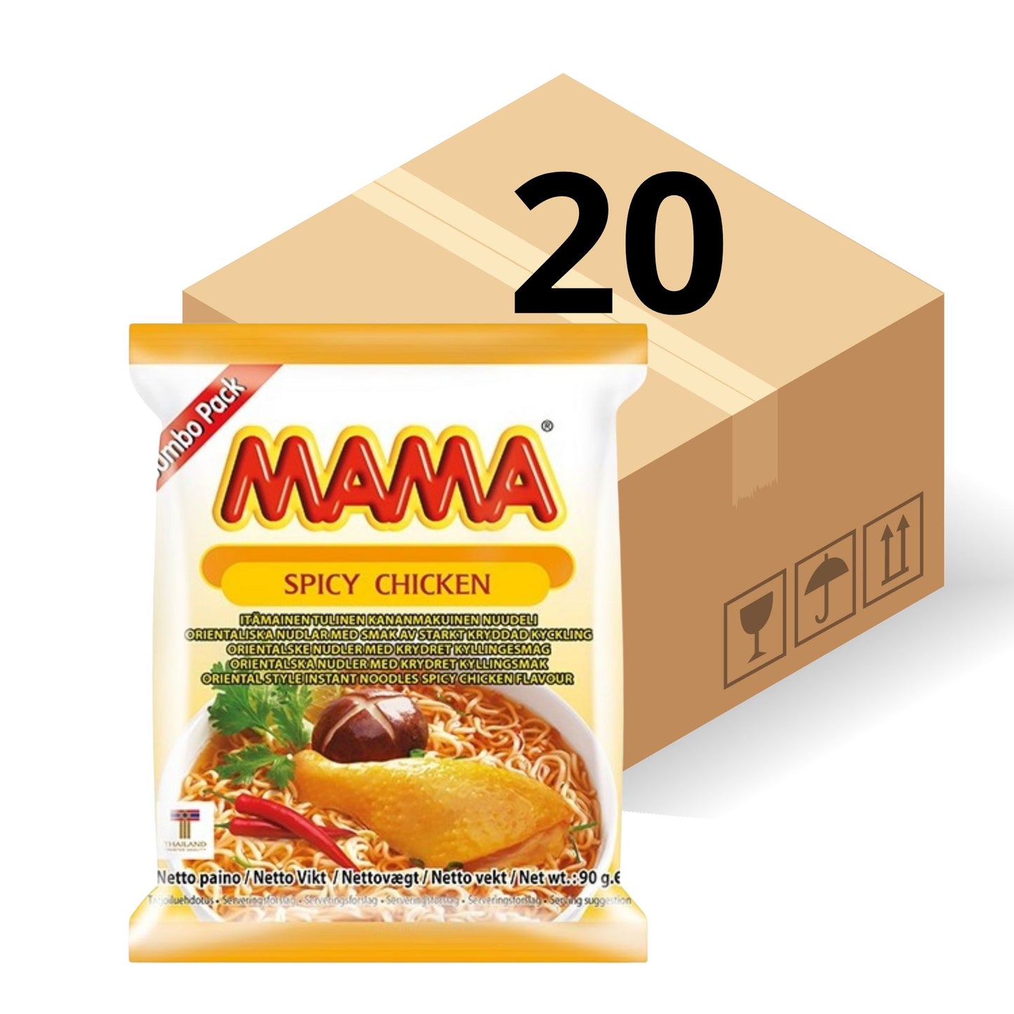 1  Caja de 20 Bolsas Ramen Instantáneo Thai Mama Ramen Pollo Picante