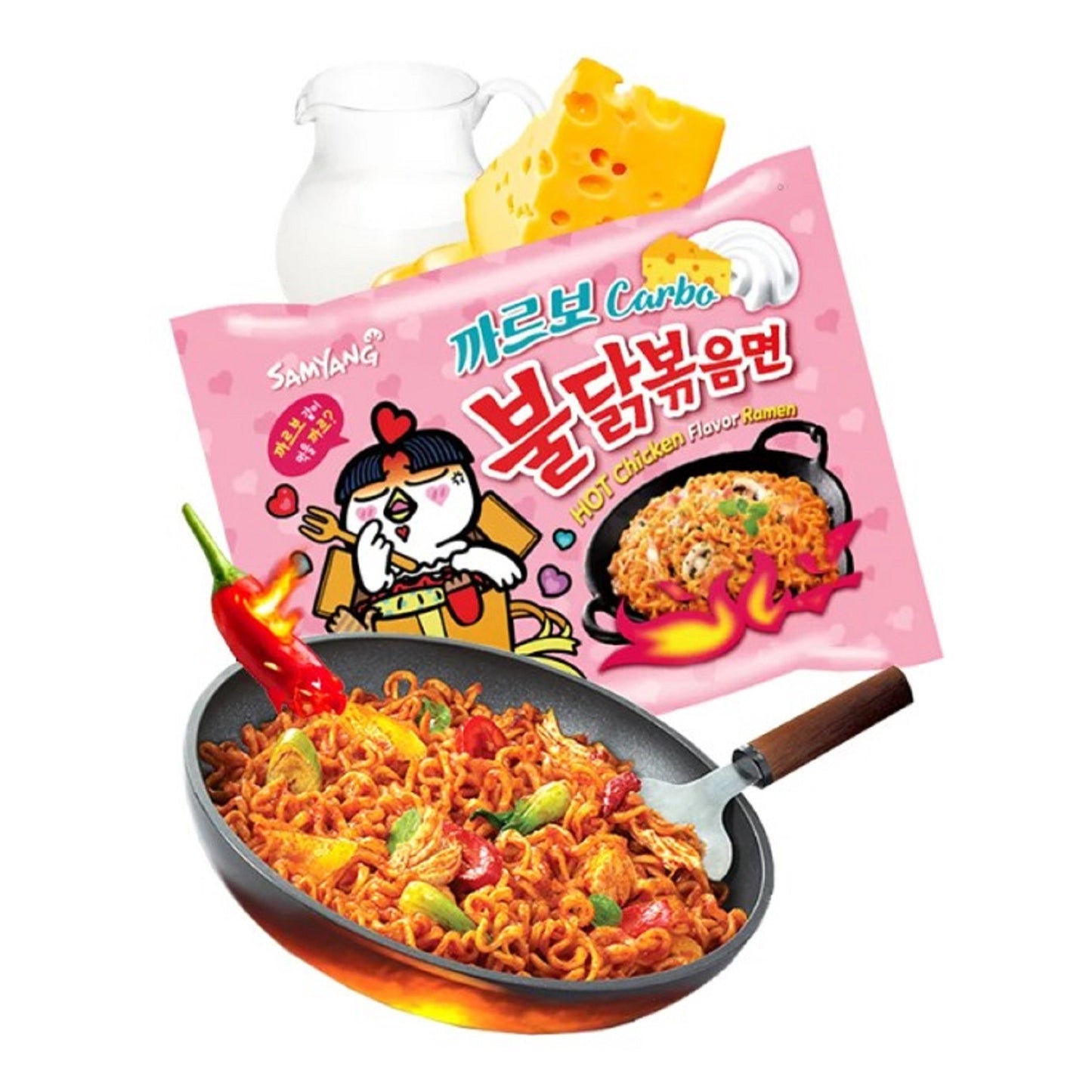 1 Caja de 20 Bolsas Sopa Instantánea Ramen Coreano Buldak Carbonara Picante
